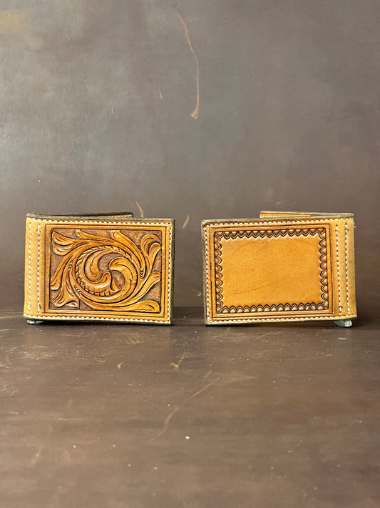Money Clip Wallet - Dual Sided Carved and stamped - able to customize with initials or brand (email for custom information)