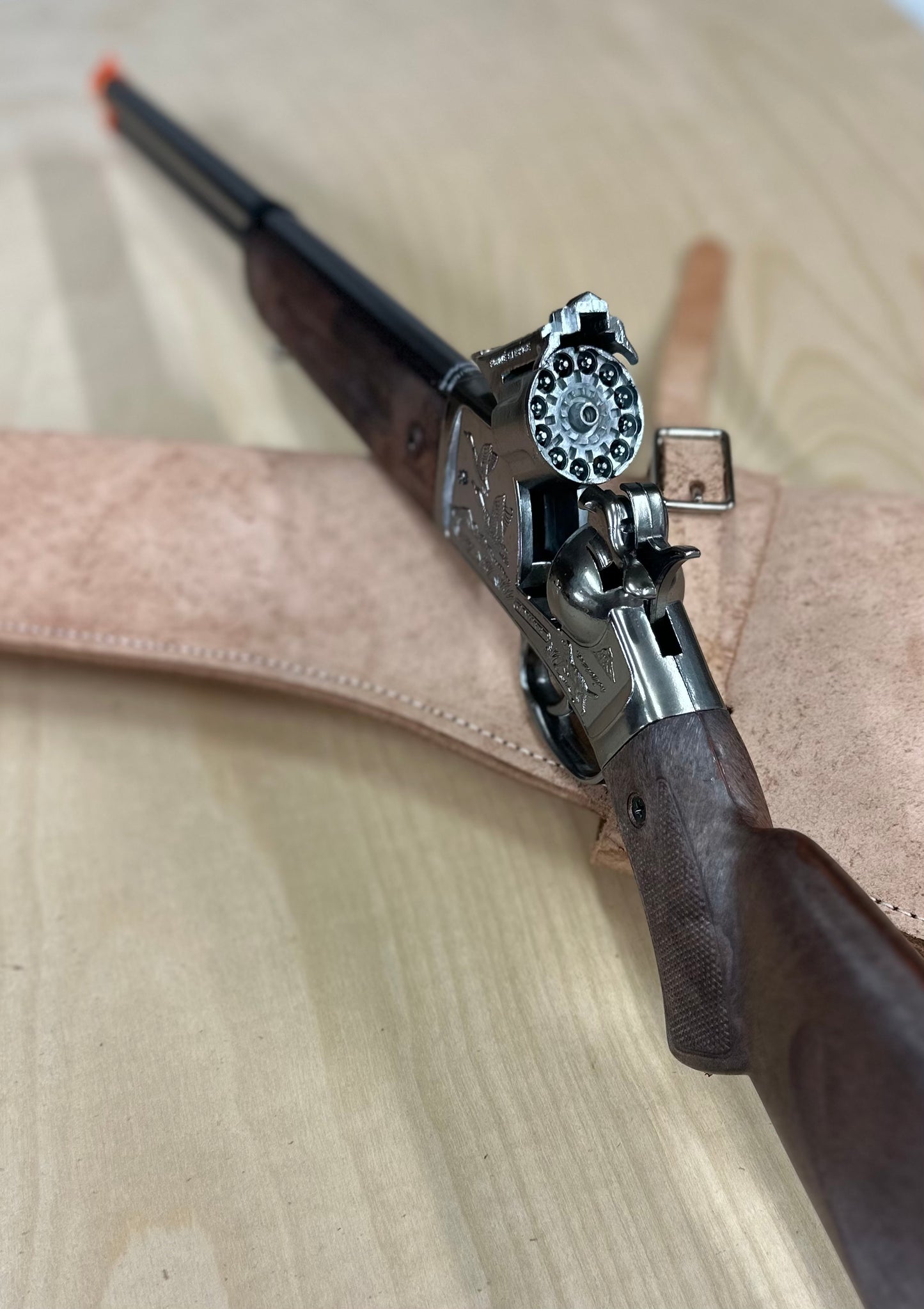 12 Shot Rifle Cap Gun with Leather Scabbard