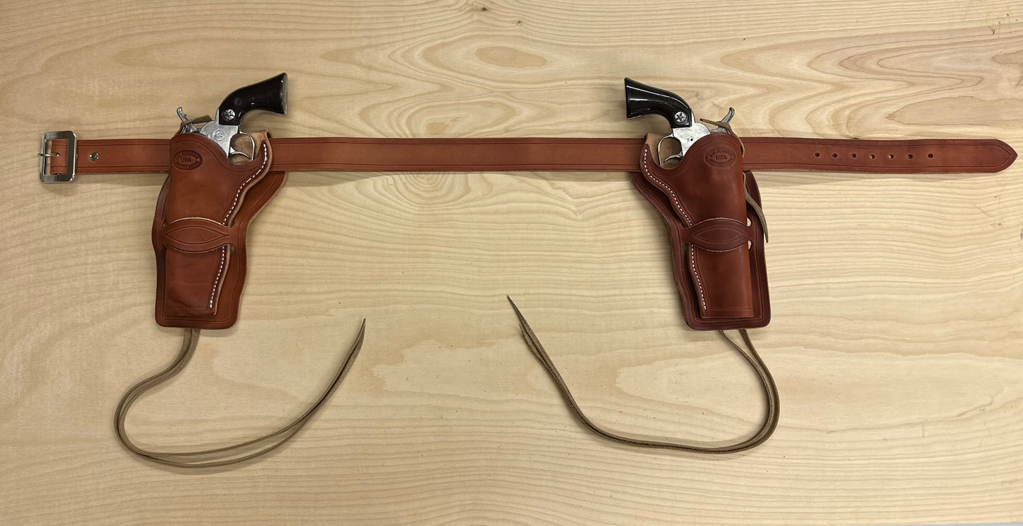 Large Double Rig Cap Gun and Leather Belt with Holsters